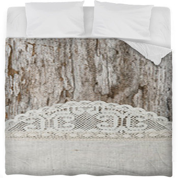 Linen Fabric With Lace On The Old Fleece Bed Blanket