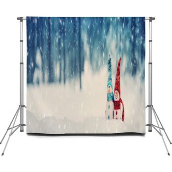 Little Knitted Snowmans On Soft Custom Size Backdrop