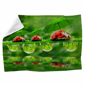 Little Ladybugs With Umbrella. Fleece Blanket