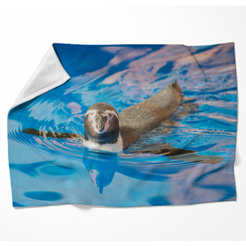 Little Penguin Swimming In Blue Woven Throw Blanket