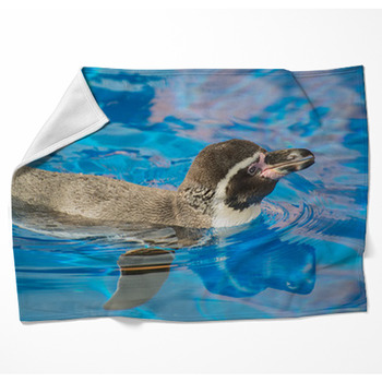Little Penguin Swimming In Blue Woven Throw Blanket