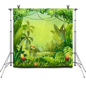 Llustration With Flowers And Jungle Fleece Backdrop