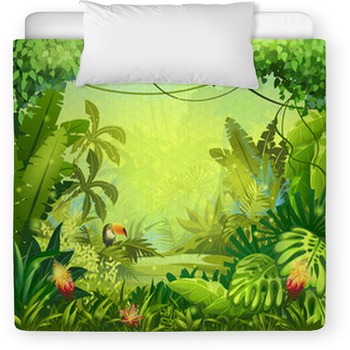 Llustration With Flowers And Jungle Toucan Toddler Duvet