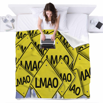 LMAO (Abbreviation) Written On Fleece Bed Blanket