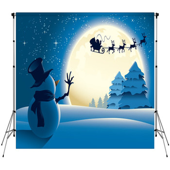 Lonely Snowman Waving To Santa Custom Size Backdrop