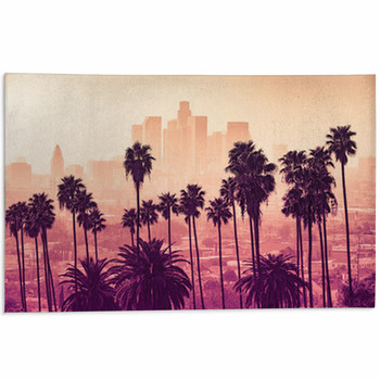 Los Angeles Skyline With Palm Trees In The Area Rug