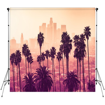 Los Angeles Skyline With Palm Trees In Fleece Backdrop