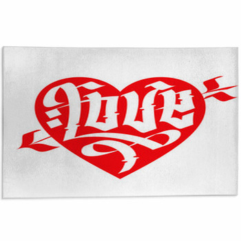 Love Typography. Heart Typography. Gothic Area Rug