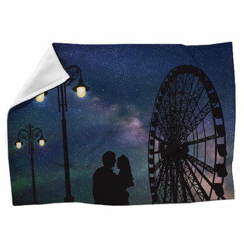 Lovers In Amusement Park At Night Vector Fleece Blanket