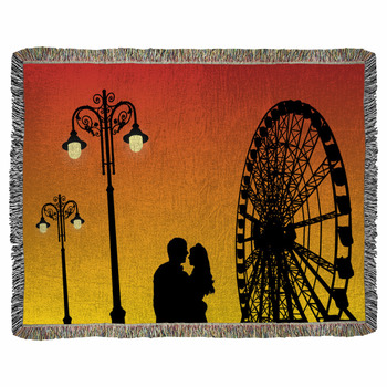 Lovers In Amusement Park At Sunset Woven Throw Blanket