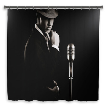 Low Key Portrait Of Jazz Singer In Hat In  Shower Curtain