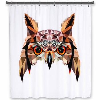 Low Poly Triangular Owl Face On White Shower Curtain