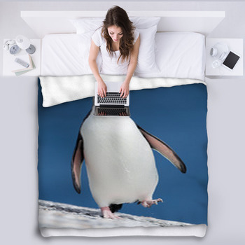 Macaroni Penguin Walking From The Sea Fleece Blanket