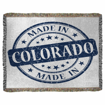 Made In Colorado Blue Stamp Woven Throw Blanket