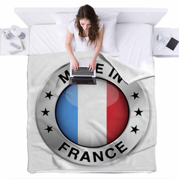 Made In France Silver Badge Fleece Bed Blanket