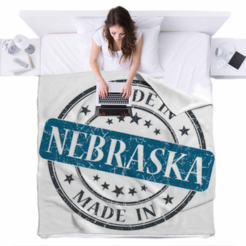 Made In Nebraska Blue Round Grunge Fleece Bed Blanket