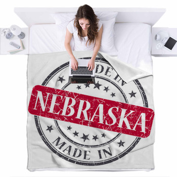 Made In Nebraska Red Round Grunge Fleece Bed Blanket