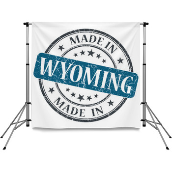 Made In Wyoming Blue Round Grunge Pole Pocket Backdrop