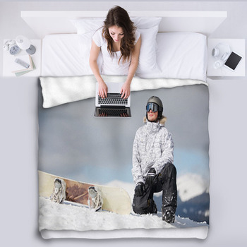 Male Snowboarder Against Sun And Blue Sky Fleece Blanket