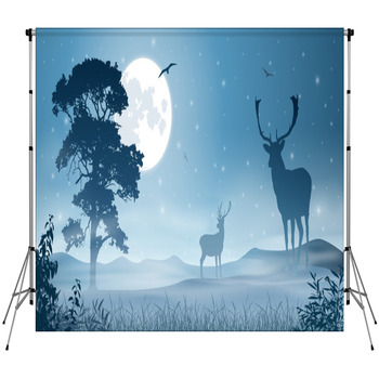 Male Stag Deer On A Misty Meadow Custom Size Backdrop