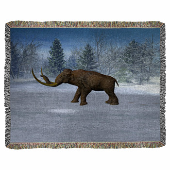 Mammoth In Landscape In The Ice Age Woven Throw Blanket