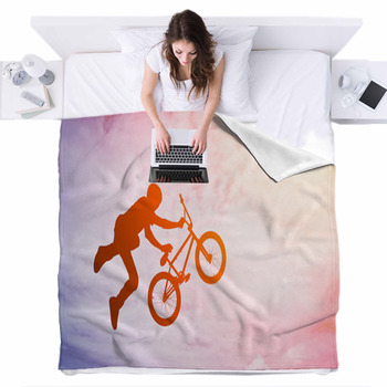 Man Doing An Jump With A Bmx Bike Fleece Bed Blanket