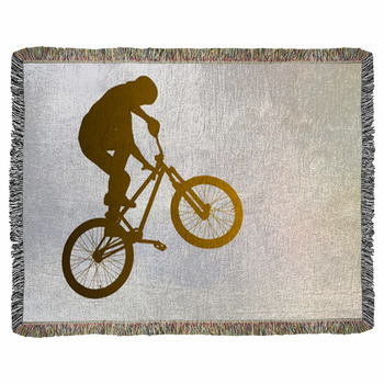 Man Doing An Jump With A Bmx Bike Woven Throw Blanket