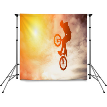 Man Doing An Jump With A BMX Bike Pole Pocket Backdrop
