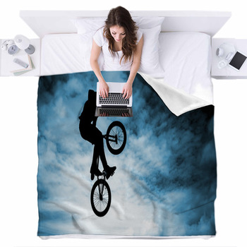 Man Doing An Jump With A Bmx Bike Fleece Bed Blanket