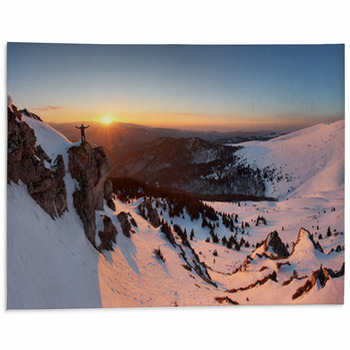 Man On Top As Silhouette In Mountain Area Rug