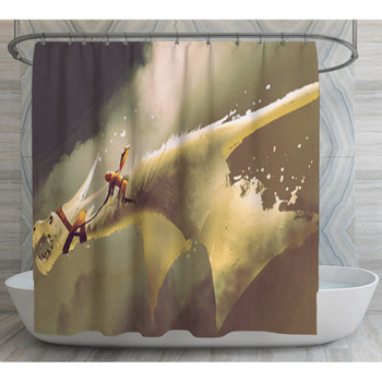 Man Riding On The White Flying Dragon Shower Curtain