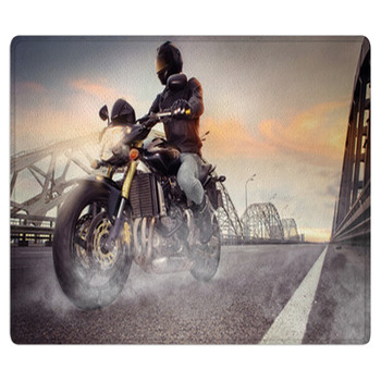 Man Seat On The Motorcycle On The City Bridge Area Rug