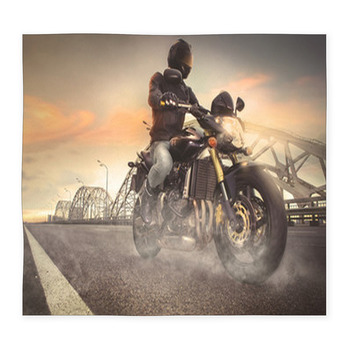 Man Seat On The Motorcycle On The Custom Size Floor Mat