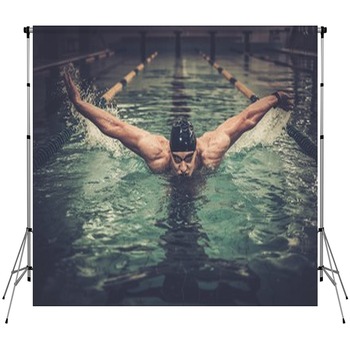 Man Swims Using Breaststroke Custom Size Backdrop