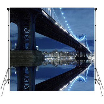 Manhattan Bridge At Night Fleece Backdrop