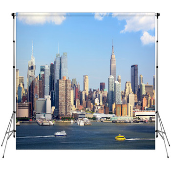 Manhattan Skyline Over Hudson Custom Size Backdrop