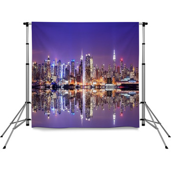 Manhattan Skyline With Reflections Pole Pocket Backdrop