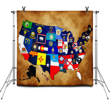 Map Of USA With State Flags Fleece Backdrop