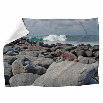 Marine Iguana Climbing Out Of Surf, Fleece Blanket