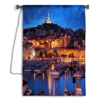Marseille France Panorama At Night The Harbour Towel