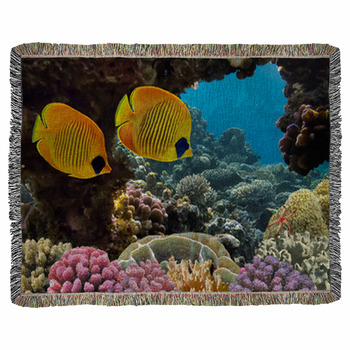 Masked Butterfly Fish Woven Throw Blanket
