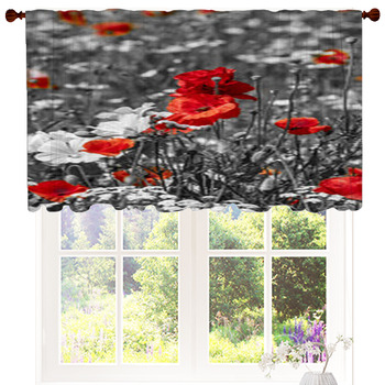 Meadow With Poppies -  Monochrome Custom Size Valance