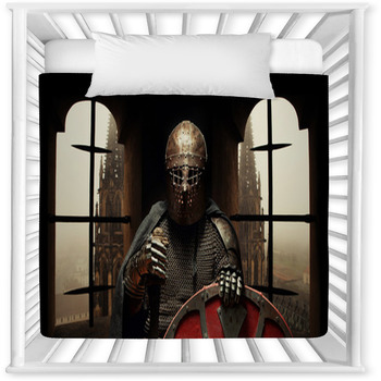 Medieval Khight In The Armor With Baby Crib Comforter