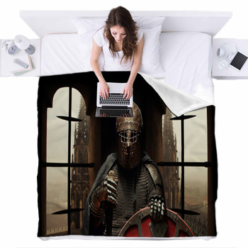 Medieval Khight In The Armor With Fleece Bed Blanket