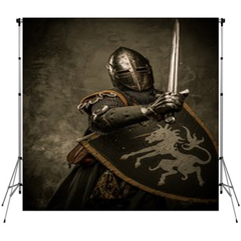 Medieval Knight On Grey Background Fleece Backdrop