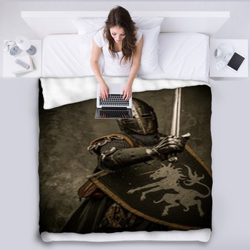 Medieval Knight On Grey Background Fleece Blanket