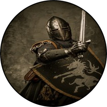Medieval Knight On Grey Background Round Rug