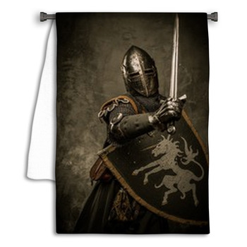 Medieval Knight On Grey Background Towel