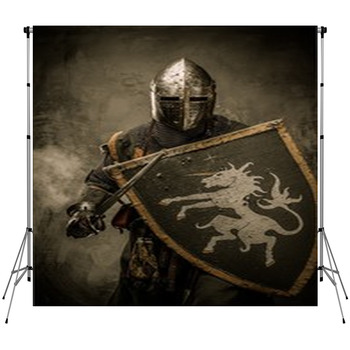 Medieval Knight With Sword And Custom Size Backdrop