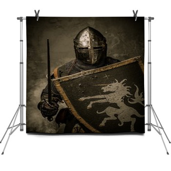 Medieval Knight With Sword And Shield Fleece Backdrop